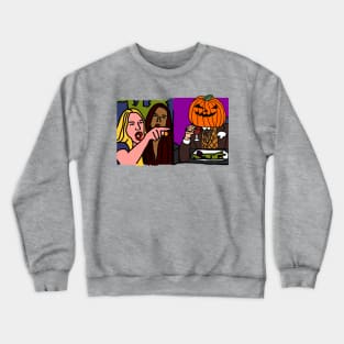 Halloween Horror Woman Yelling at Cat Memes with Pumpkin Head Leonardo Crewneck Sweatshirt